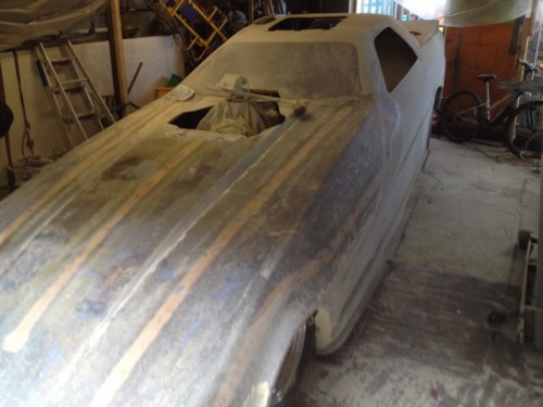 Front of the car stripped back to the fibre glass