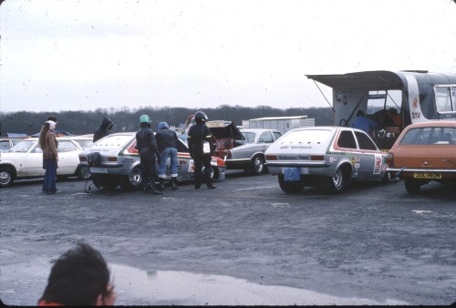 A wet day in 1979. Nothing to do except wander about the pits!